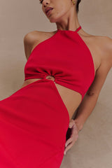 Marlowe Halter Knit Maxi Dress - Red