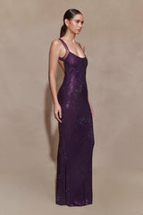 Jasmyn Hot Fix Maxi Dress With Mesh Back - Purple