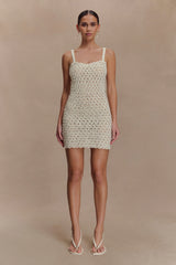Vanessa Hand Crochet Pearl Mini Dress - Ivory