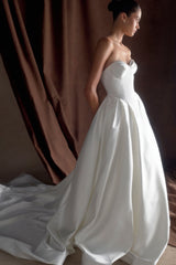 Delphine Satin Strapless Maxi Gown - White