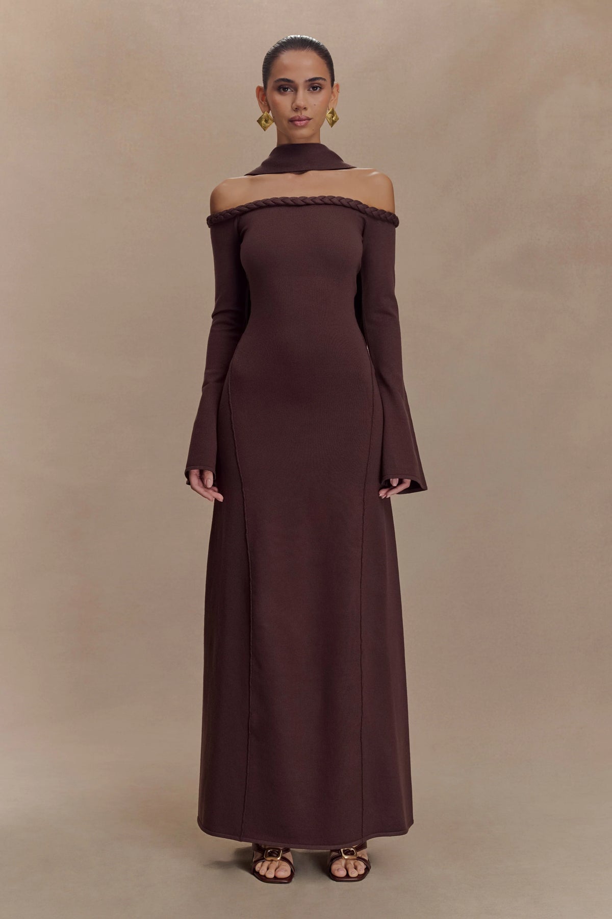 Heidi Strapless Knit Scarf Maxi Dress - Dark Chocolate
