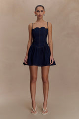 Cheyenne Scallop Denim Mini Dress - Indigo Blue