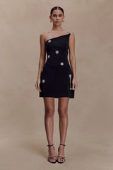 Liva Strapless Diamante Floral Trim Mini Dress - Black