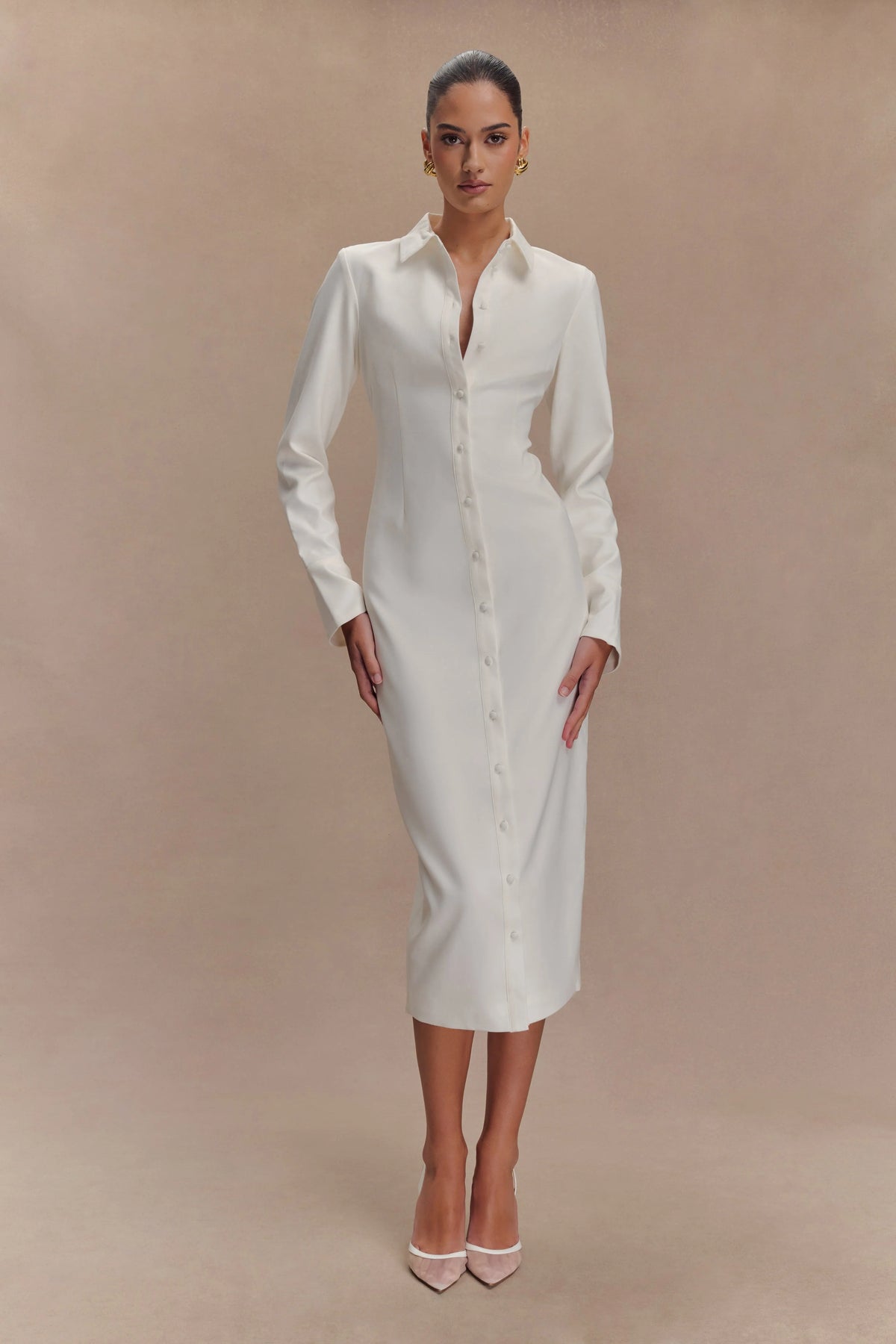 Dorian Fitted Shirt Midi Dress - White