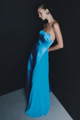 Rosella Satin Strapless Maxi Dress - Cyan Blue