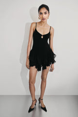 Calantha Ruffle Mesh Mini Dress - Black