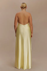 Bella Satin Halter Maxi Dress - Lemon