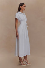 Aysha Buttoned Linen Midi Dress - White