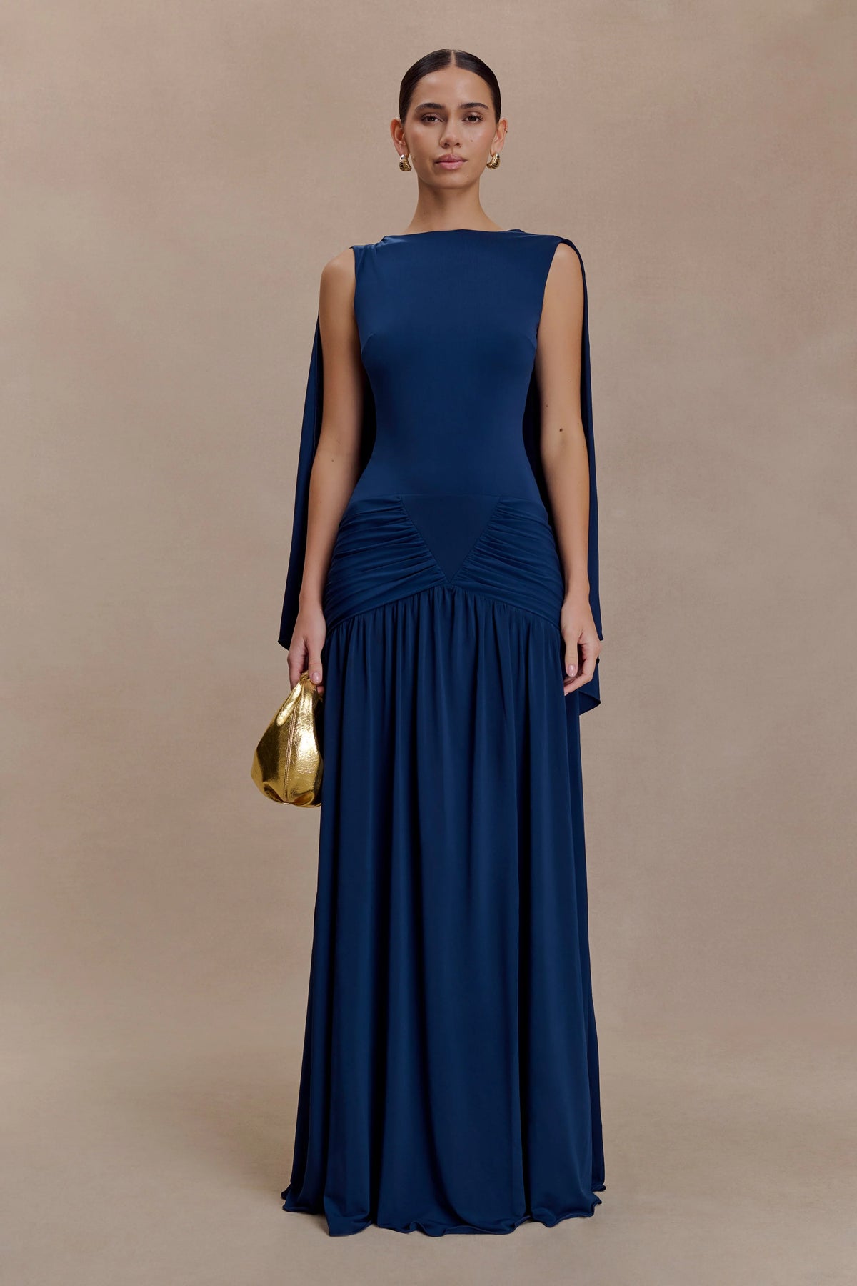 Emory Jersey Cape Maxi Dress - Navy