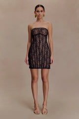 Jeannette Panelled Lace Mini Dress - Black