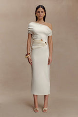 Kendra Scuba Jersey Midi Dress With Hardware - Ivory