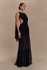 Haille Knit Chiffon Maxi Dress - Black