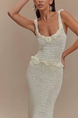 Teagan Floral Hand Crochet Midi Dress - Ivory
