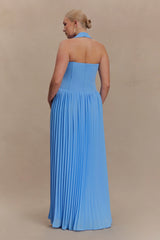 Stacie Pleated Halter Maxi Dress - Bright Blue