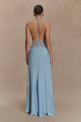 Dinah Lace And Satin Maxi Dress - Cornflower Blue