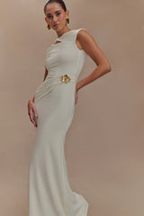 Kaida Slinky Maxi Dress With Hardware - Ivory