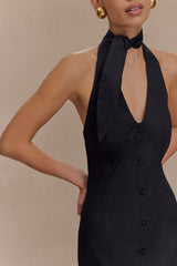 Simona Halter Neck Midi Dress - Black
