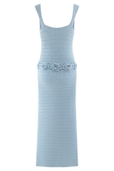 Teagan Floral Hand Crochet Midi Dress - Blue