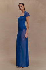 Wyatt Slinky And Mesh Maxi Dress - Cobalt Blue