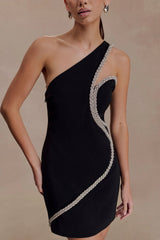 Eleonora Diamante Trim Mini Dress - Black