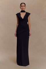 Giulia Chiffon Draped Maxi Dress - Black