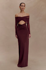 Rafaella Slinky And Mesh Maxi Dress - Mahogany