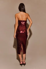 Cassia Strapless Sequin Rose Midi Dress - Mahogany