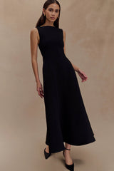 Callista Crepe A-Line Midi Dress - Black