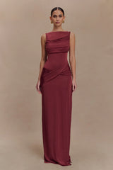 Henley Slinky Drape Maxi Dress - Wine