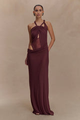 Edwina Knotted Mesh Maxi Dress - Mahogany