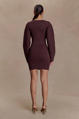 Billy Balloon Sleeve Knit Mini Dress - Dark Chocolate