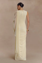 Amandine Ruched Slinky Maxi Dress - Lemon