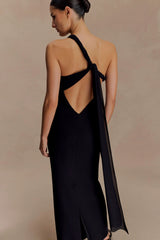 Philippa Knotted Crepe Maxi Dress - Black