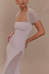 Wyatt Slinky And Mesh Maxi Dress - Pale Pink