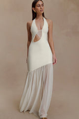 Aubree Crepe And Mesh Maxi Dress - Ivory