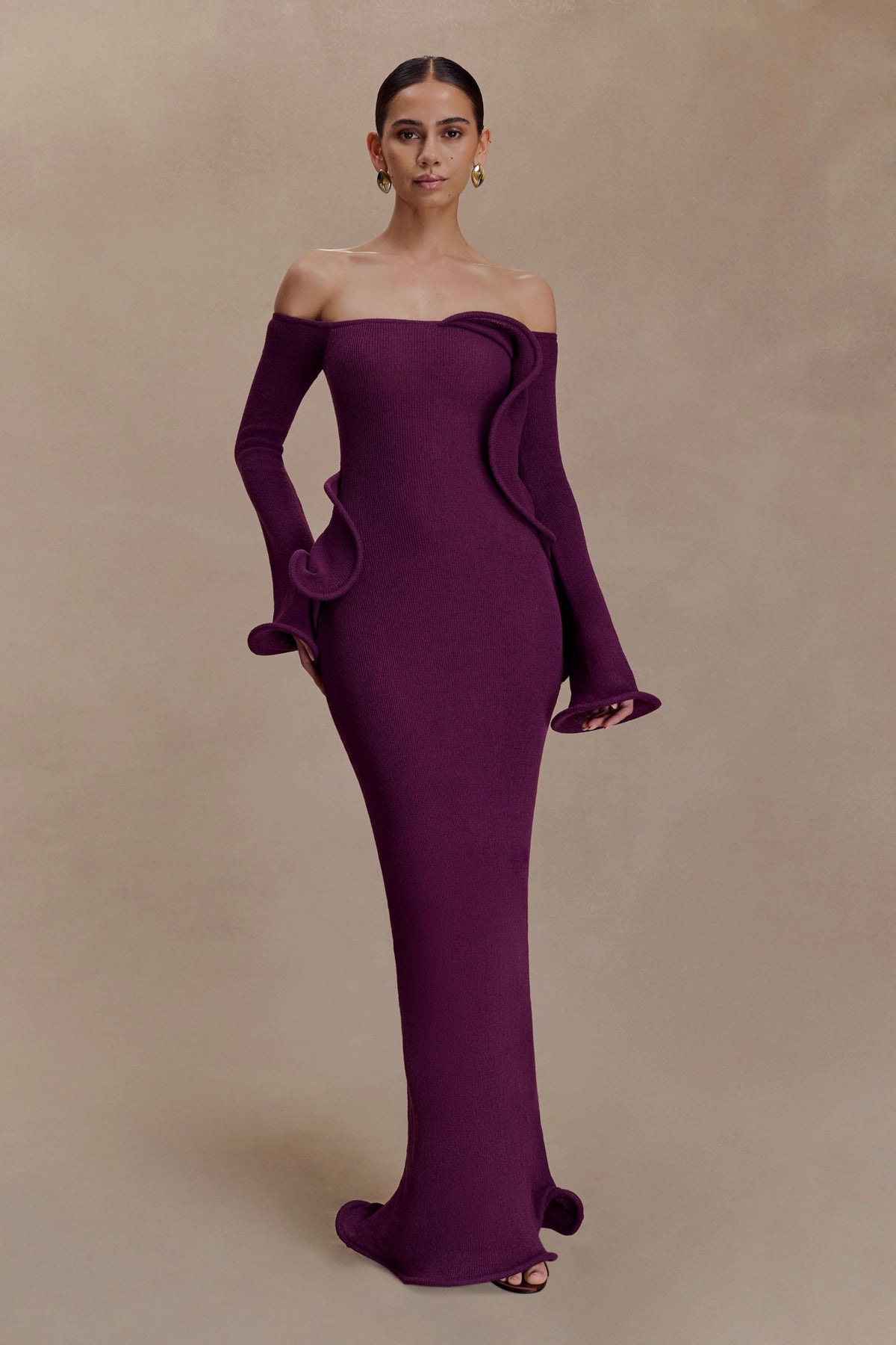 Sandrine Off Shoulder Knit Maxi Dress - Plum