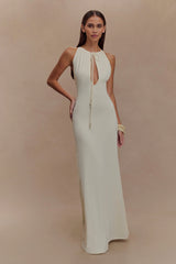 Beryl Slinky Maxi Dress With Pearls - Ivory