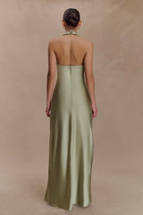 Alice Satin Halter Maxi Dress - Sage