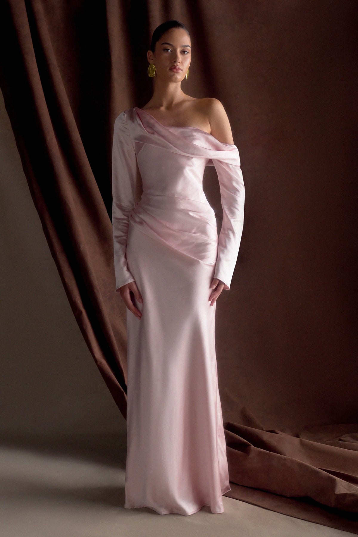 Iris Long Sleeve Satin Maxi Dress - Soft Pink