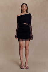 Luxie Lace Knit Mini Dress - Black
