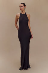 Rinna Satin Halter Maxi Dress - Black