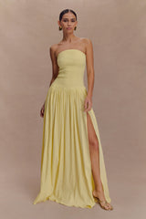 Maureen Cotton Shirring Maxi Dress - Lemon