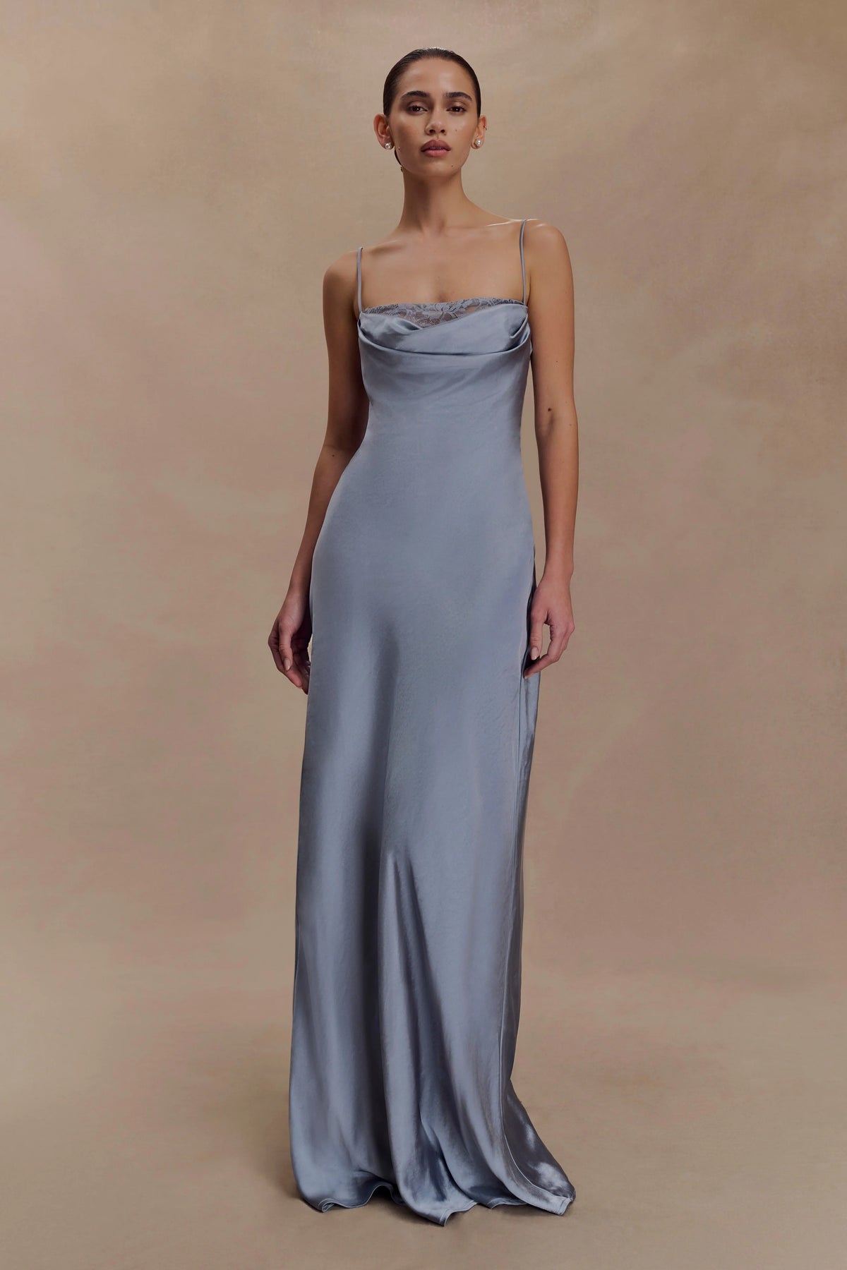 Isadora Lace & Satin Maxi Dress - Frosted Blue