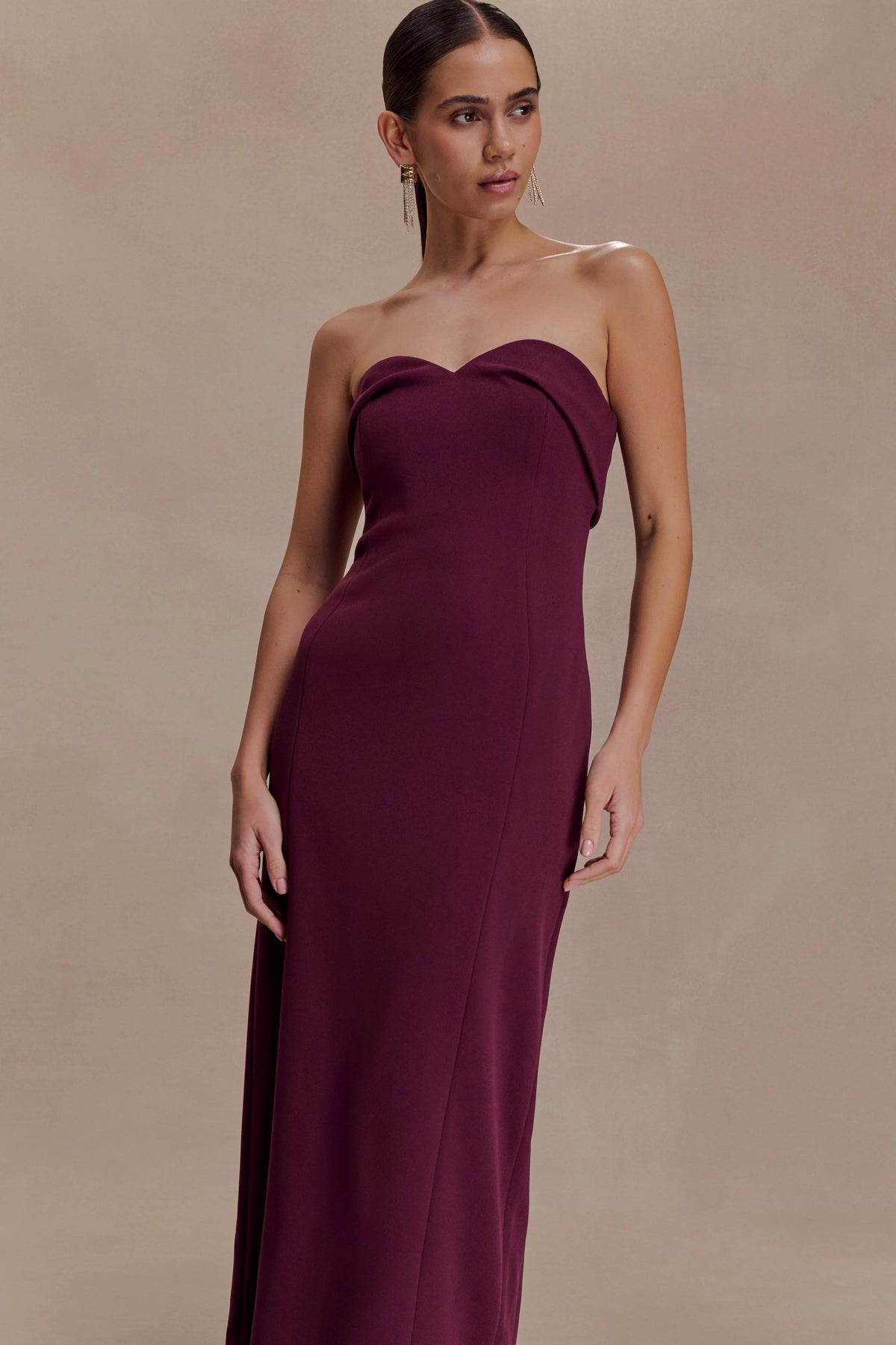 Cary Folded Strapless Crepe Midi Dress - Wine