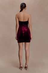 Paulina Velvet Strapless Mini Dress - Wine