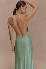 Genie Diamante Halter Midi Dress - Mint