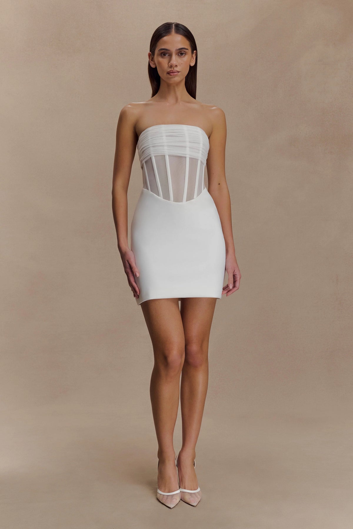 Palmer Mesh Corset Mini Dress - Ivory
