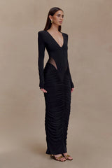 Louanne Slinky Long Sleeve Maxi Dress - Black