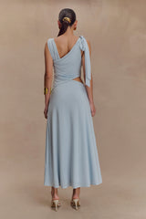 Raleigh Asymmetrical Slinky Midi Dress - Pale Blue
