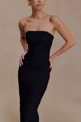 Jianna Strapless Mesh Maxi Dress - Black